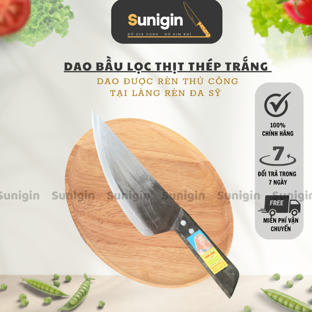 Dao bầu Đa Sỹ thép trắng tay cầm gỗ, dao nhọn lọc thịt, thá¡ rau củ giá rẻ -Sunigin SNG.DBta