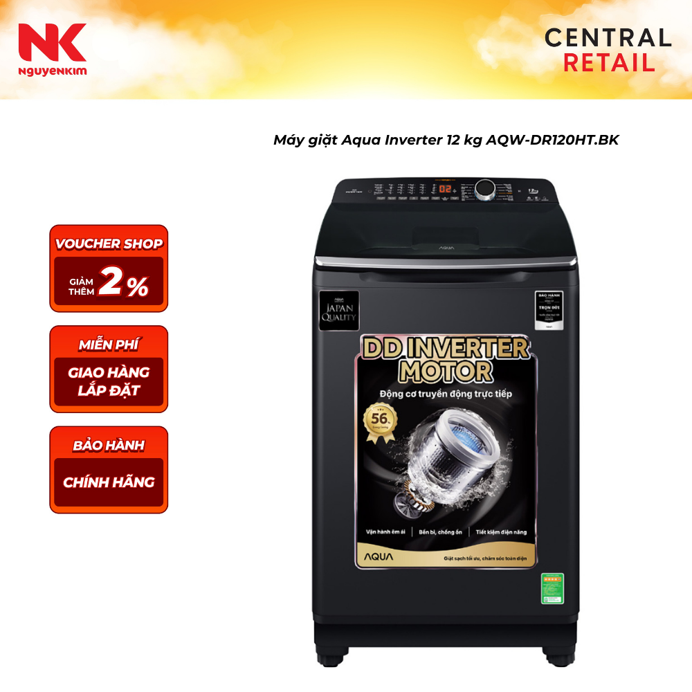 Máy giặt Aqua Inverter 12 kg AQW-DR120HT.BK