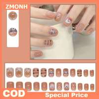 ZMONH ชุดเล็บปลอมแบบฝรั่งเศสพร้อมกาวสติกเกอร์เล็บสั้นแบบเรียบง่ายทำจากพลาสติก ABS 2025ใหม่ล่าสุด24ชิ้น เซ็ต