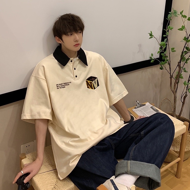 Áo Thun Polo Unisex NV màu ĐEN/KEM form rộng ️ Chất thun cá sấu form nam nữ unisex/Áo thun có cổ Jay