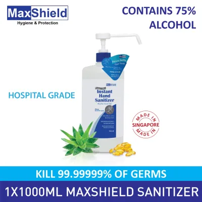 MaxShield Instant Hand Sanitizer Alcohol Hand Rub (1 x 1000ml) / Kills 99.99999% of germs / Contains 75% Alcohol/ Hospital Grade/ Made in Singapore
