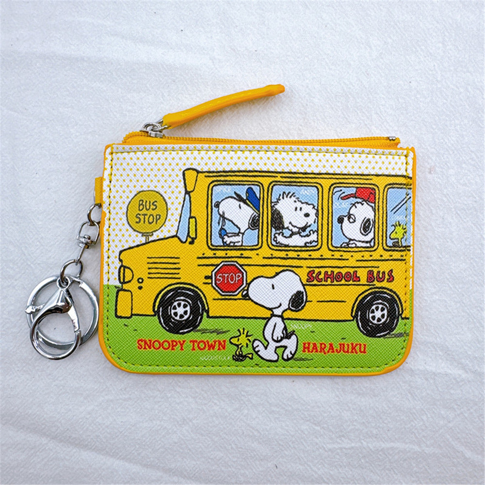 Cartoon Charlie Snoopy Holder Coin Purse Leather Student Meal Holder Loose Wallet With Keychain