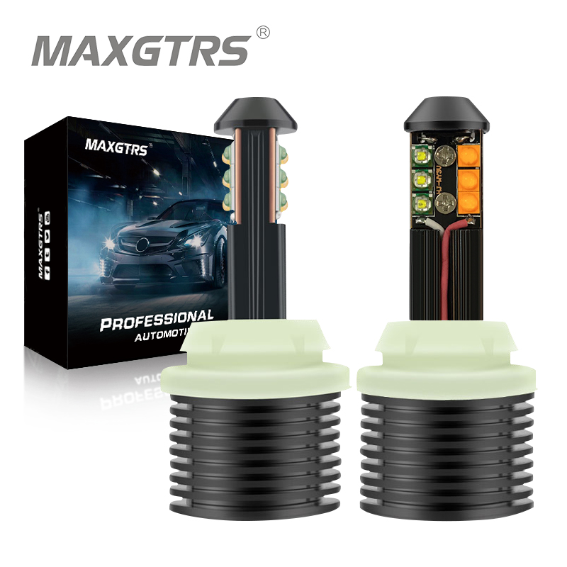 MAXGTRS 2x BA15S S25 1156 7440 w21w Dual Color 12SMD LED Chip Car LED Bulbs Front Turning Light Signal DRL Error Free Canbus