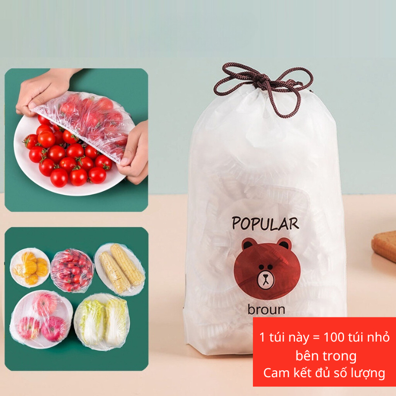 Túi màng bọc thực phẩm chất liệu PE co dãn có chun siêu dai, Túi gấu bọc đồ ăn