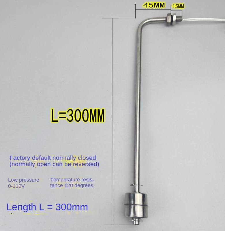 Công tắc mức nước lắp bên - Phao inox 304 chịu nhiệt, áp suất thấp, chiều dài 300mm