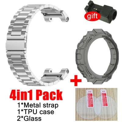 4in1 strap for Amazfit T rex smart watch Band stainless steel Bracelet for amazfit T REX PRO case cover glass screen protector