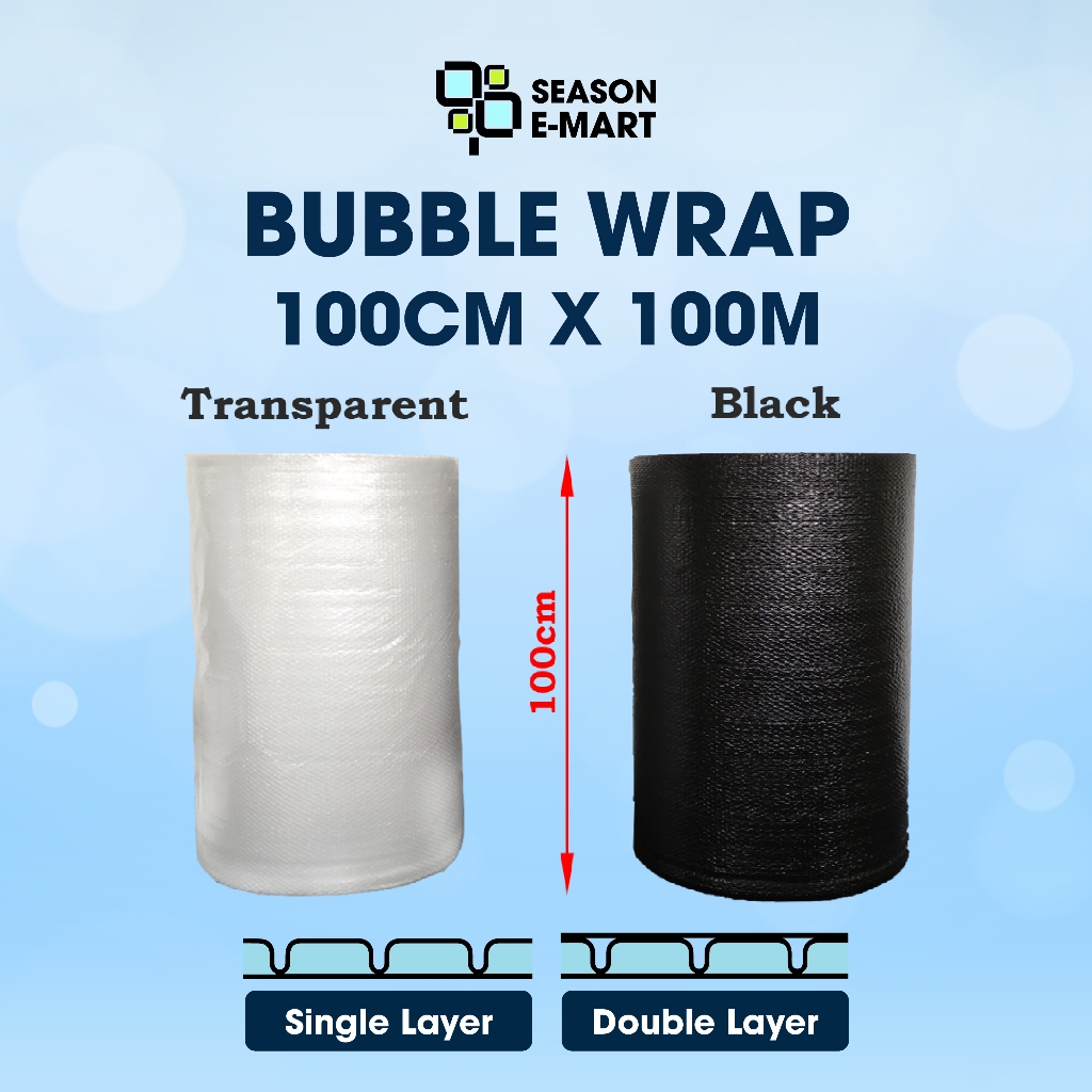 100m BUBBLE WRAP SINGLE/DOUBLE LAYER/BLACK/CLEAR/ 100cm 100m Air BubbleWholesale BW02