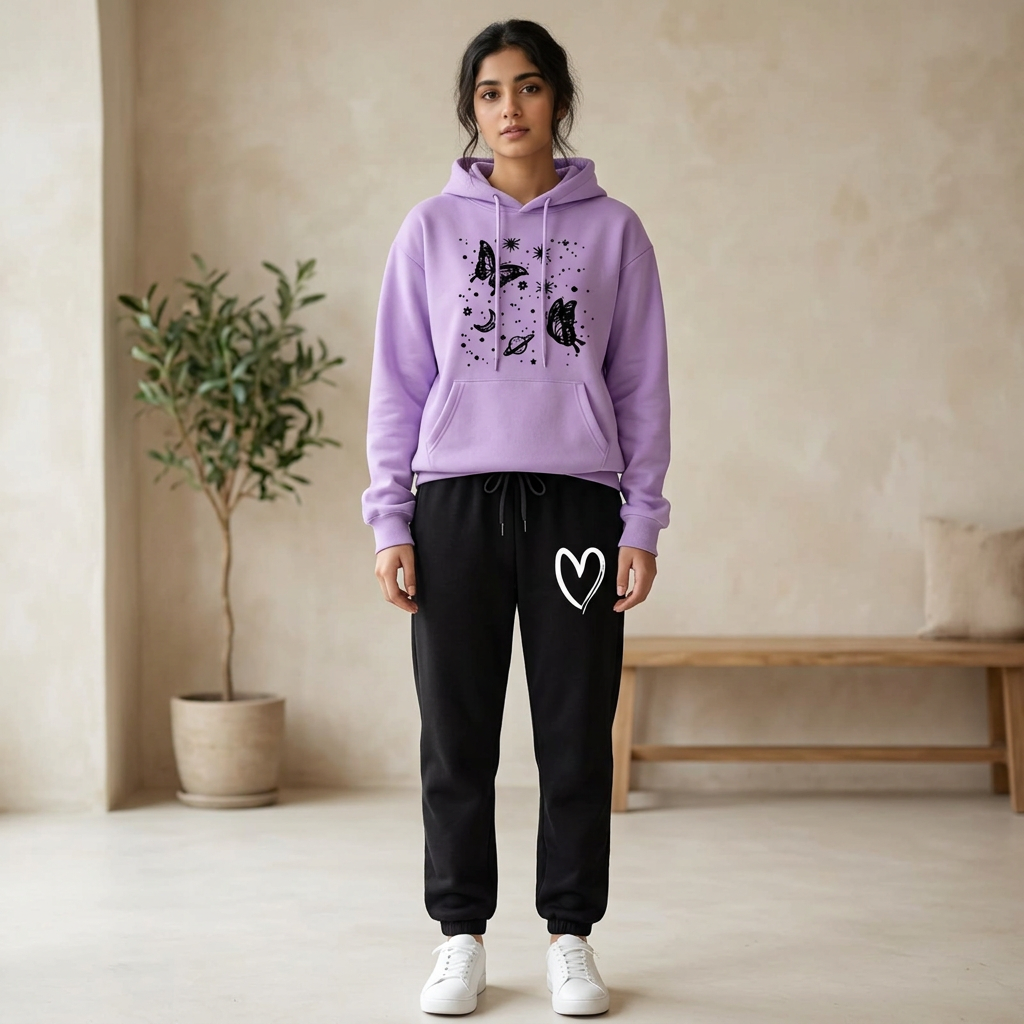 Pink Butterfly Printed Tracksuit For Girls & Women - Comfy & Cozy Hoodies For Girls