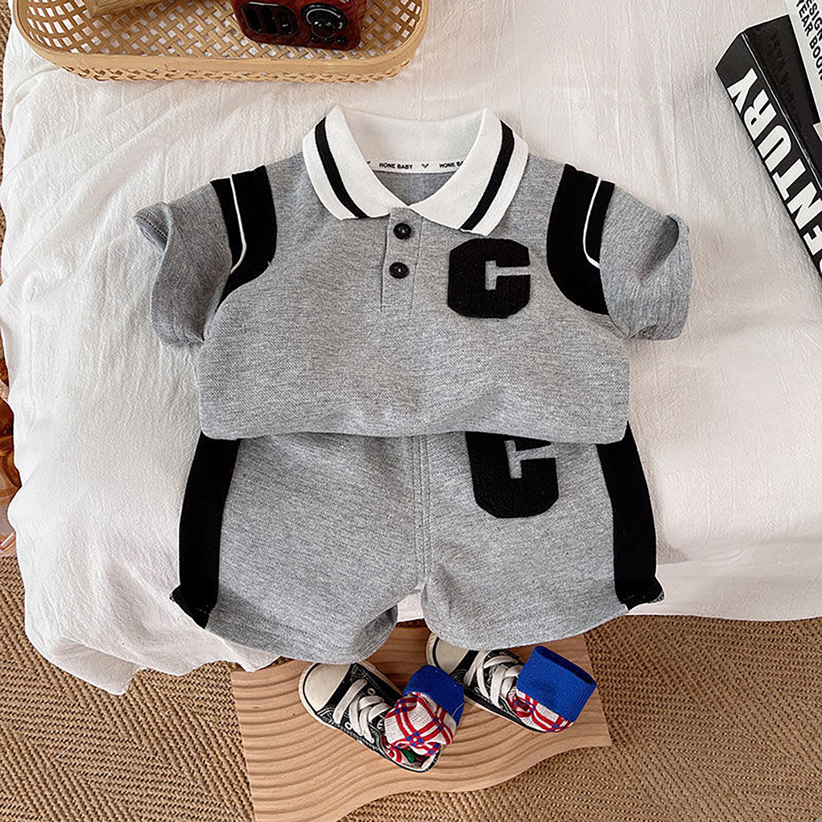 Trẻ em Quần short nam Set Thời trang Phong cách thể thao Áo sơ mi ve áo với quần short cho trang phục thời tiết nóng mùa hè MIC-VN