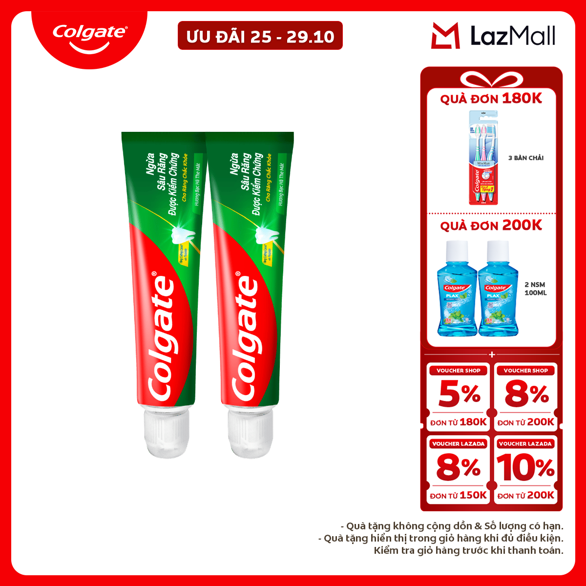 [Travel Size] Bộ 2 Kem đánh răng Colgate ngừa sâu răng răng chắc khỏe 45g/tuýp