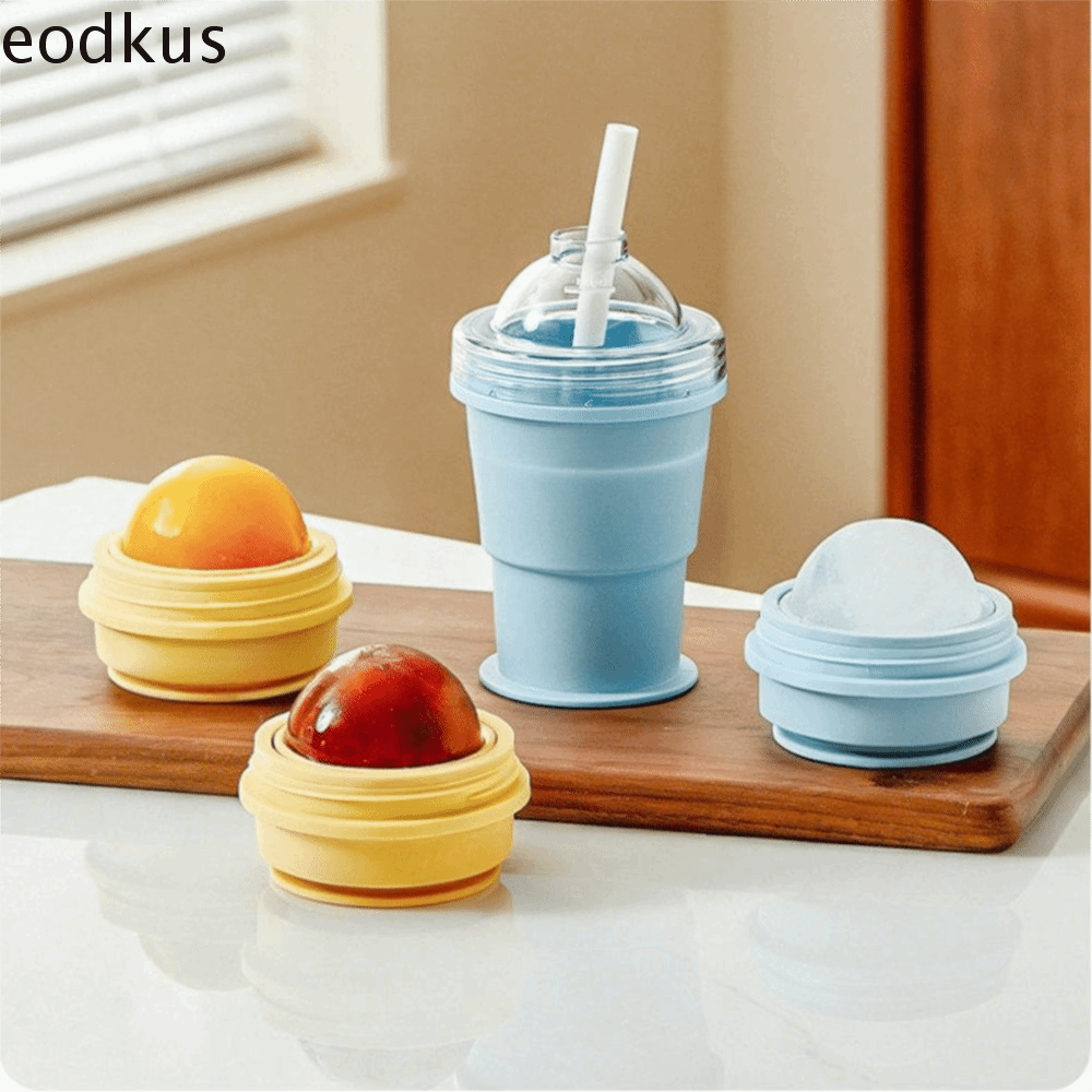 EODKUS Chống rò rỉ Cốc làm đá gấp gọn Dễ dàng tháo khuôn với ống hút Bình nước đá viên Độc đáo Loại dùng cho thực phẩm Cốc làm mát bằng khuôn đá Du lịch