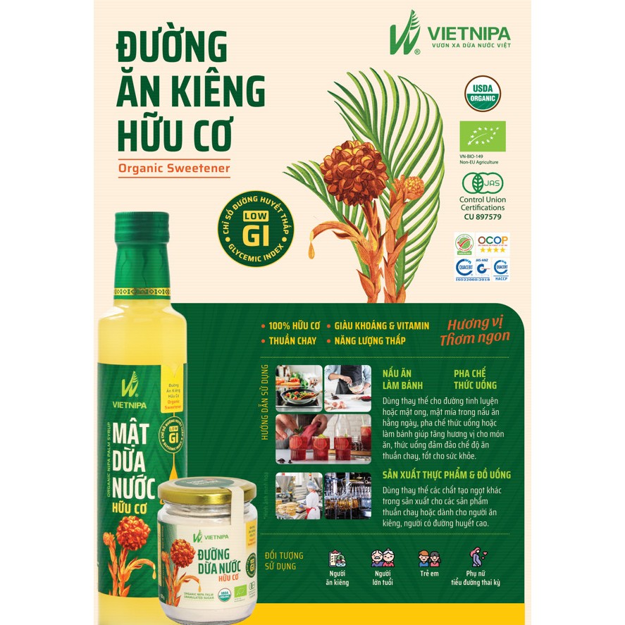 Đường Mật Dừa Nước Cô Đặc Hữu Cơ VIETNIPA - Dạng mật cô đặc - 💯tự nhiên không biến đổi gen