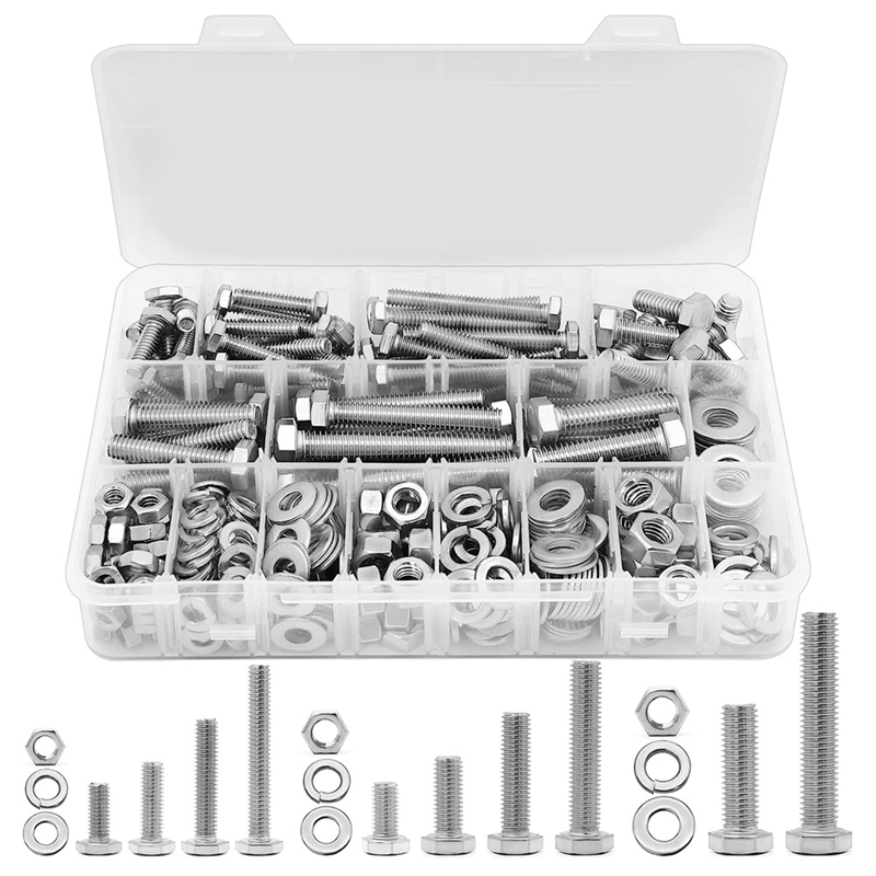 (JERZ) 246Piece Hex Nuts And Bolts Assortment Kit, 1/4-20, 5/16-18,3/8-16 Bolts And Nuts Kit