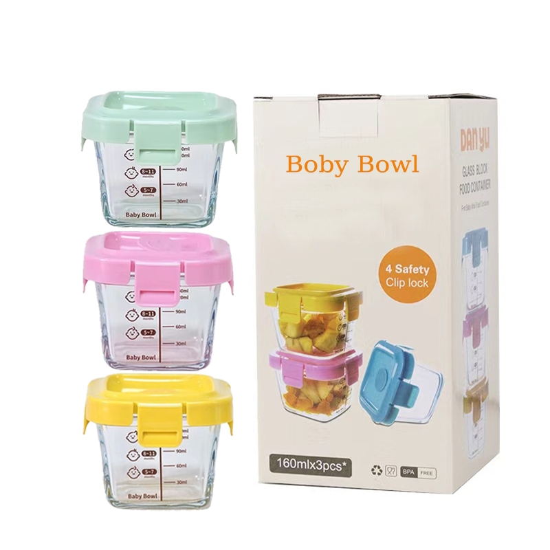 BAOBAO Tempat Mpasi Kaca 3PCS Wadah Mpasi Kaca Penyimpanan Mpasi Glass Baby Food Container BPA Free GFB01