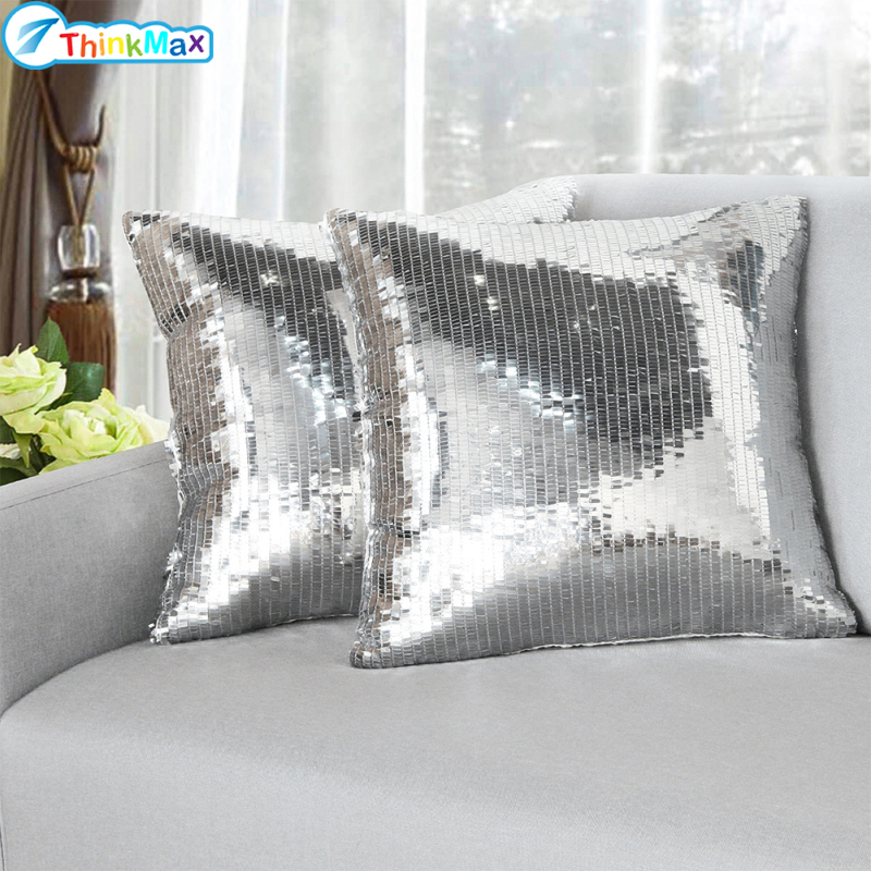 Glitter Bling Sequin Pillow Covers Solid Color Luxurious Fashion Square Cushion Cases For Wedding Party ราคา 102 บาท*ส่งฟรี