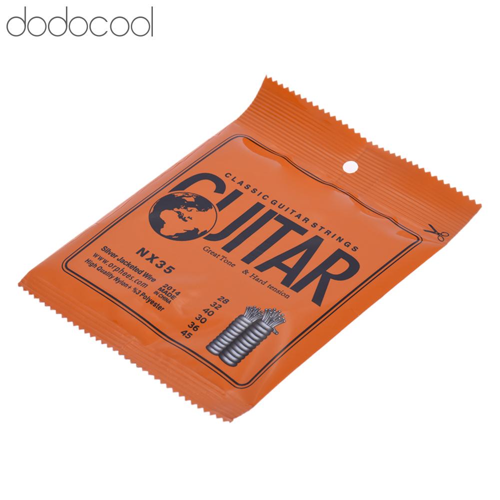 Dodocool Chung NX35 Dây Đàn Guitar Cổ Điển Nylon 6 Dây Thay Thế Trọn Bộ (.028-.045) Lõi Nylon Bạc Vỏ Dây Cứng Căng Thẳng