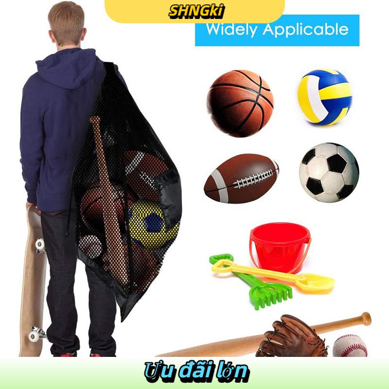 SHNGki Túi lưới đựng bóng đá, cỡ cực lớn, có dây rút, túi đựng bóng rổ kèm ngăn khóa kéo, túi đựng bóng chuyền, bóng đá, túi tập gym