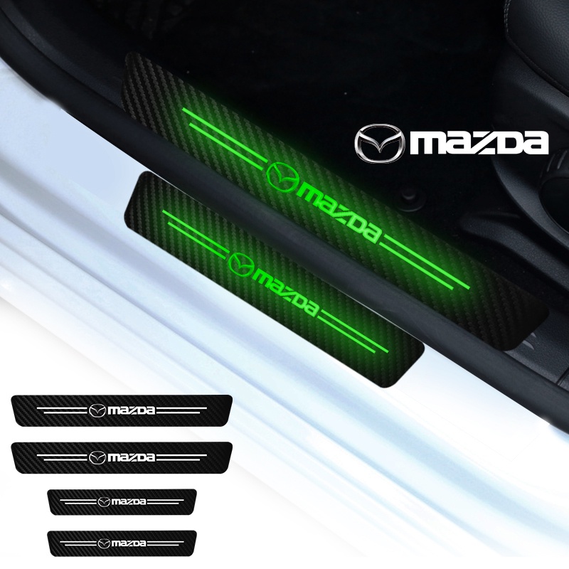 Fluorescent Leather 4pcs Car Door Sill Strip Anti-scratch Side Door Step Logo Protector for Mazda 2 3 4 5 6 7 8 323 626 CX5 CX7 CX9 RX8 MX3 MX5 Atenza Axela ราคา 108 บาท*ส่งฟรี
