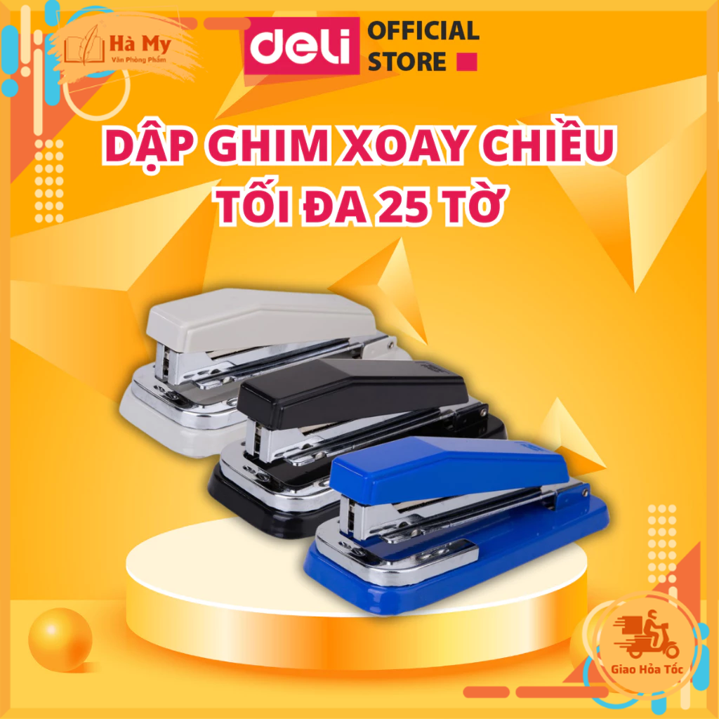 Dập ghim xoay chiều deli 25 trang e0414 tiện dụng đế kim loại bọc nhựa chắc chắn