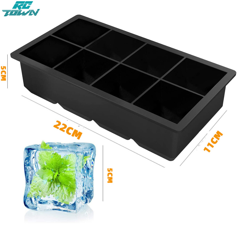 Ice Cube Trays For Freezer, Large Silicone Square Ice Block Maker, Stackable 8 Cavity Easy Release Flexible Big Ice Cube Trays For Whiskey Cocktails Soups Frozen Treats ราคา 90 บาท*ส่งฟรี