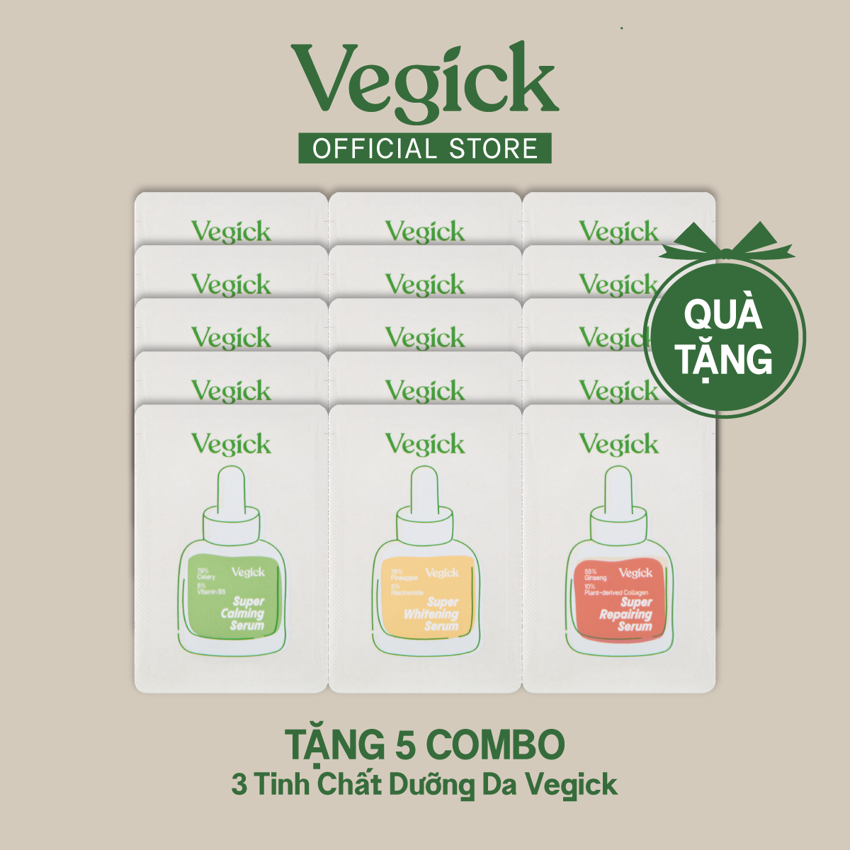 5 Combo 3 Tinh Chất Dưỡng Vegick WHITENING SERUM, CALMING SERUM