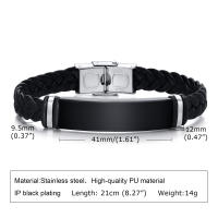 Vnox Personalized Customize Metal Bar Braided Leather Bracelets for Men BoysStainless Steel Wristband Hypoallergenic No Fade Birthday Father Day Valentines Day Gift Jewelry Accessories