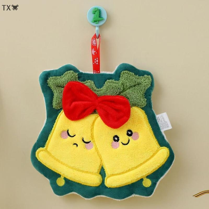 TX🏮💓🧧 San hô Fleece giáng sinh Santa Claus khăn tay hấp thụ nước nhanh chóng làm khô khăn tay Cây giáng sinh chuông nhà bếp phòng tắm