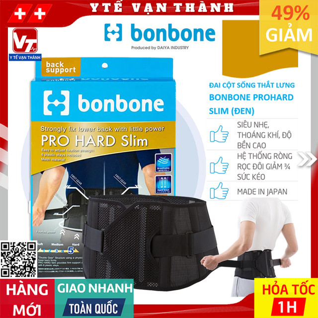 ✅ Đai Cột Sống Thắt Lưng Bonbone Pro Hard Slim (Đen) | Thoái hóa, thoát vị đĩa đệm -VT0105 - Y Tế Vạn Thành