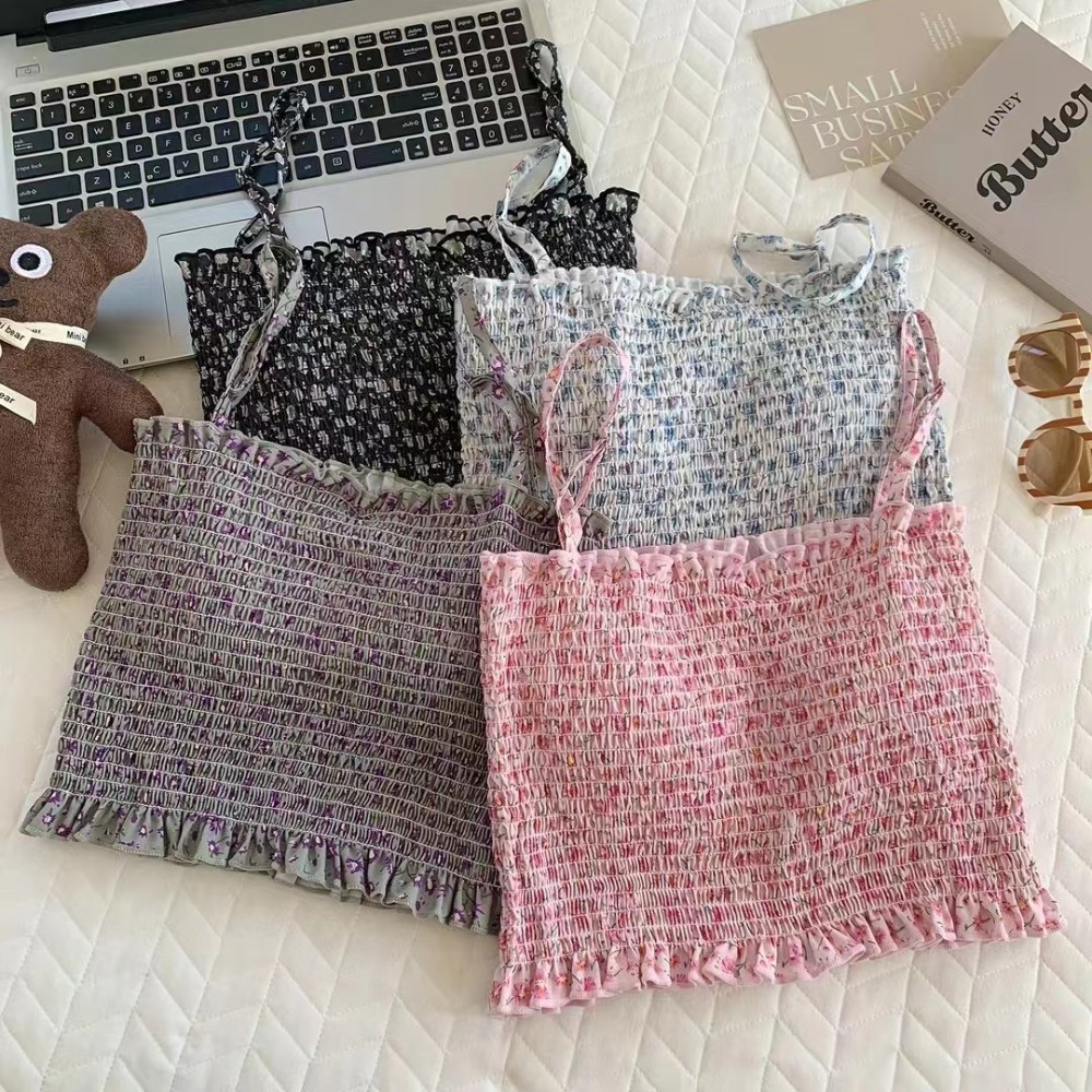 GODWCJ Lace Flower Print Camis Elegant with Chest Pads Floral Tank Tops One Size Camisole Women Girl