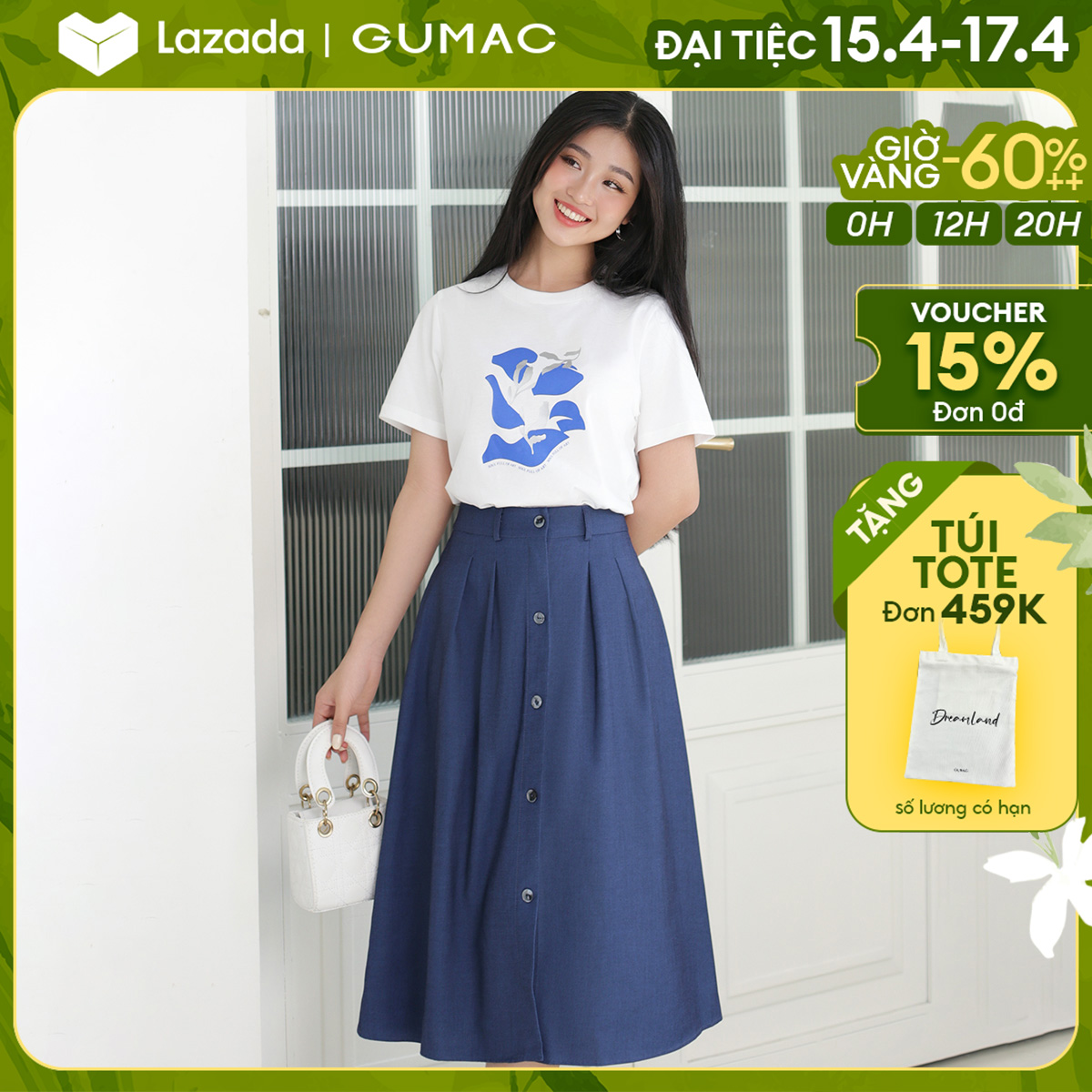 Chân váy giả jean thời trang gumac ve03012
