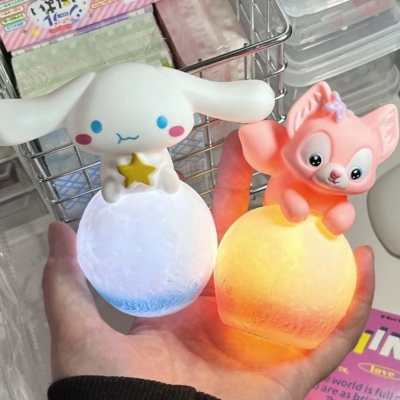 Kawaii 3D Sanrio Moon Night Light Cinnamoroll Kuromi Melody Figure Cartoon LED Light Cute Beauty Bedroom Ornament Bedside Lamp