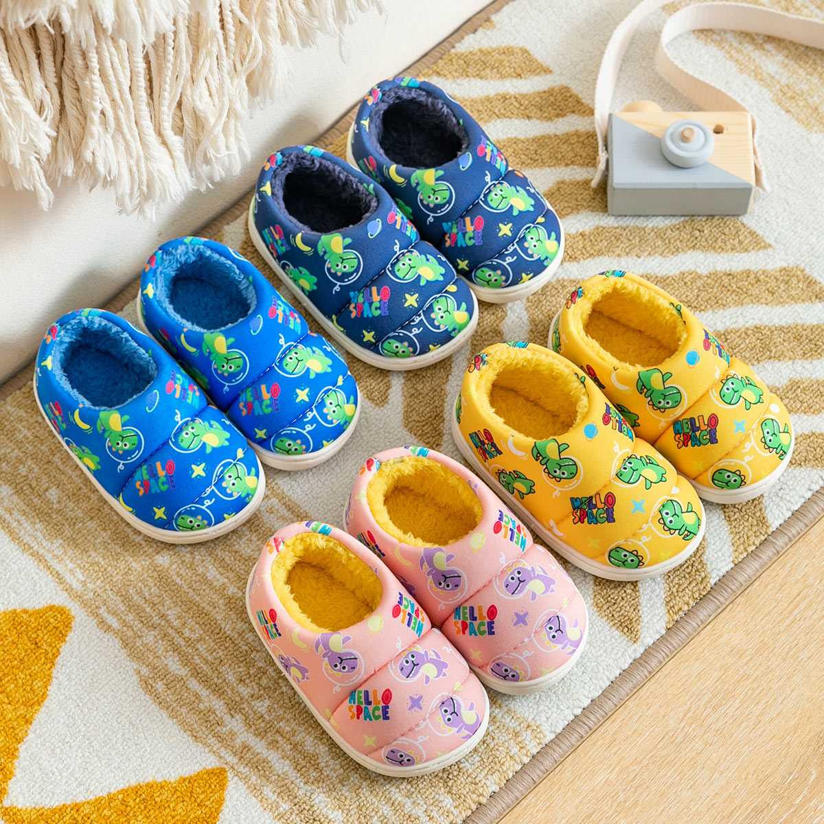 zd837vnsv223 Kids Print Slipper for Boys Indoor Shoes Baby Girl Fur Slides