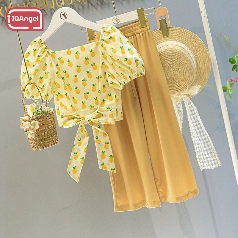 IQANGEL Summer Girl's Clothing, Girl Pineapple Printed Short-Sleeved Top and Pants Suit ราคา 237 บาท*ส่งฟรี