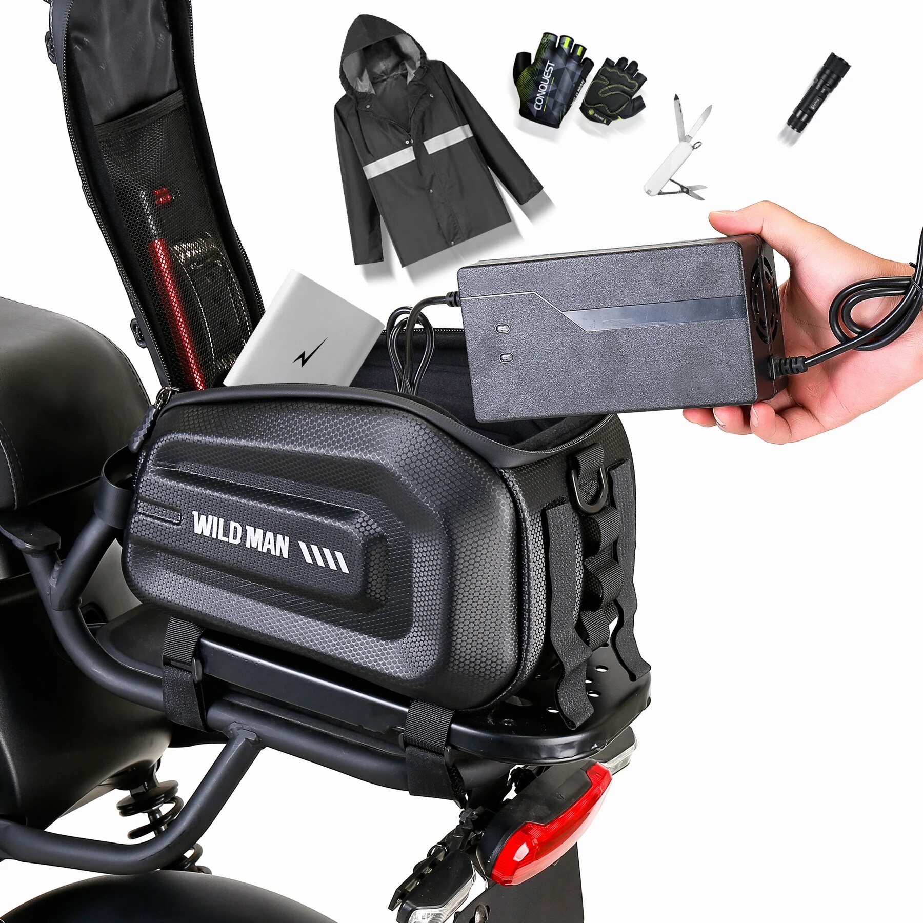 FDJEG WILD MAN 4L Bike Seat Bag Waterproof Bicycle Tail Bag Hard Shell Bike Saddlebags for Bicycle Electric Bicycle Touring BFHSE