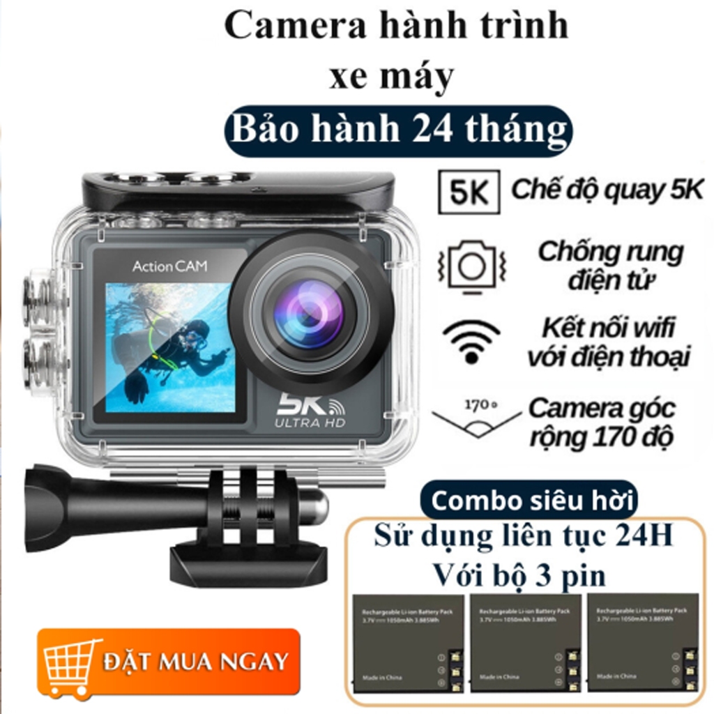Camera hành trình 5k Cam hành trình chống rung Chống nước Camera đi phượt gắn trên xe máy Ô tô Mũ bảo hiểm