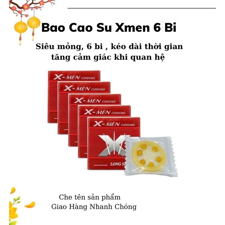 Bao cao su X-Men Siêu mỏng Gắn Bi Tăng Khoái cảm - BCS Xmen có 6 Bi lớn hộp 10 cái