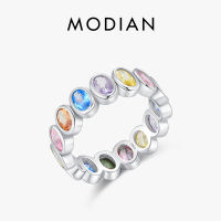 MODIAN 925 Sterling Silver Rainbow Color Cubic Zirconia Rings Luxury Wedding Engagement Rings Band For Women Jewelry