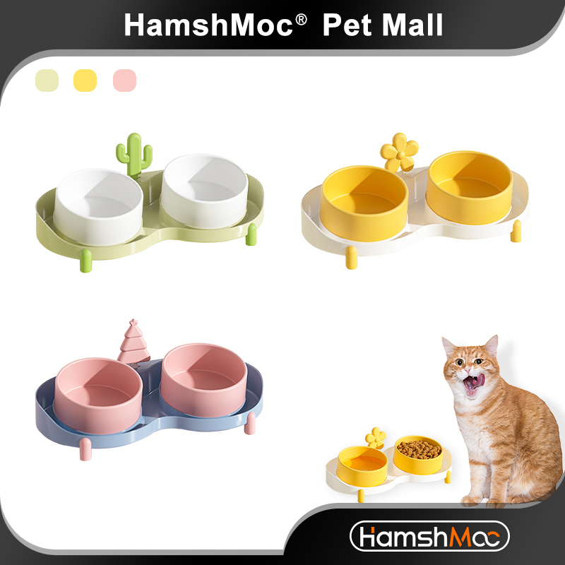 HamshMoc Cat Food Bowl Non-Slip Large Capacity Pet Double Bowl Ceramics Detachable For Cats Kitten Puppy Feeding Accessories ราคา 760 บาท*ส่งฟรี
