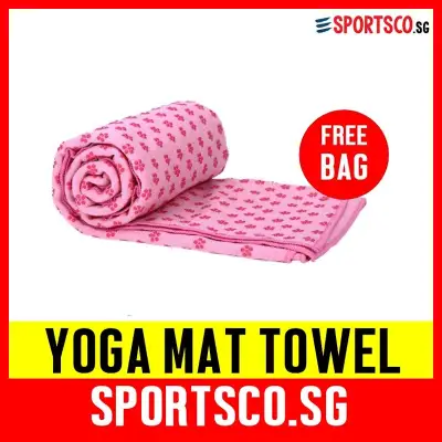 SPORTSCO Yoga Towel Mat, Anti Slip (Pink) with Nylon Bag - Shipment from Singapore