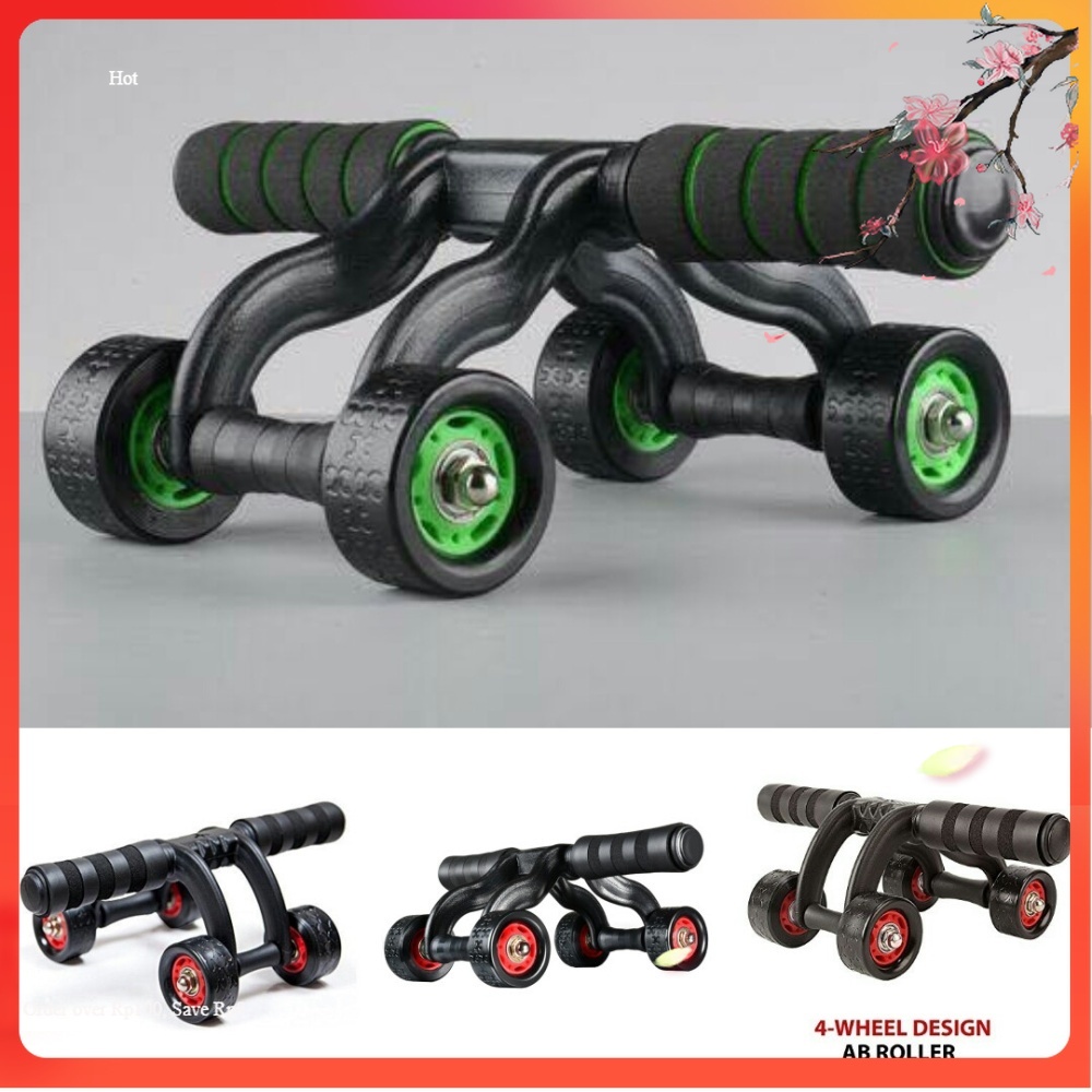 Con lăn tập cơ bụng 4 bánh cỡ lớn khung máy từ nhựa PVC, bánh xe PU và tay cầm bọc mút cực êm - Dụng cụ tập gym thể dục thể thao con lăn tập bụng 2 bánh, máy tập cơ bụng con lăn tập gym tại nhà TẶNG thảm lót gối - ASHAKI