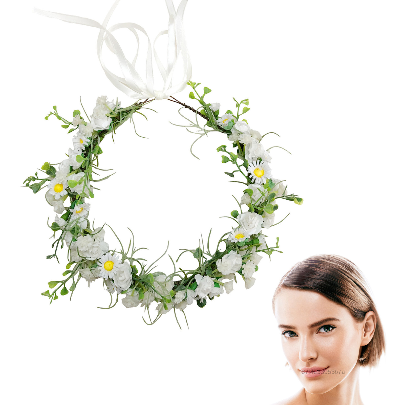 Vòng hoa Tóc Giả, Vòng Hoa Trang Trí Tóc, Phụ Kiện Chụp Ảnh với Ribbon cho Tóc Cô Gái, Phụ Kiện DIY Tạo Kiểu Tóc. FHR-VN