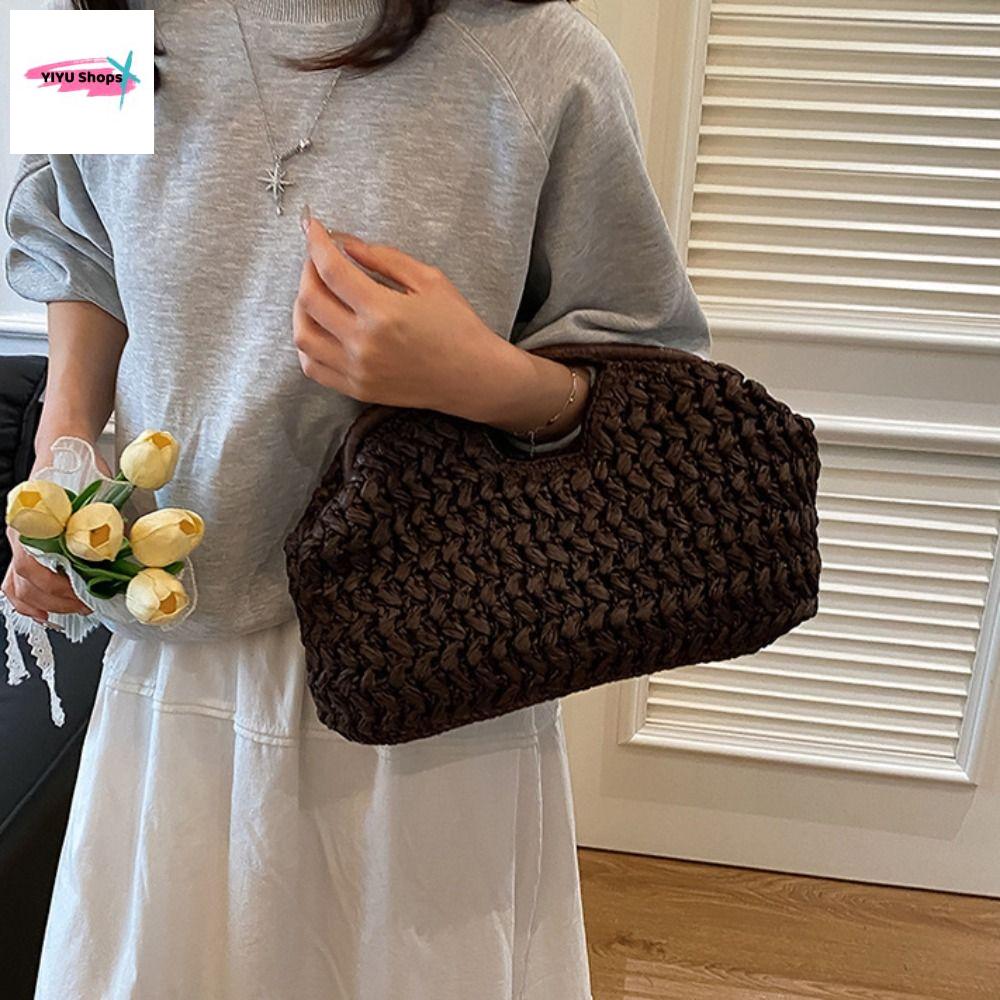 YIYU Dung lượng lớn Túi cói Cỏ Trăng Bán Nguyệt Túi Tote Dệt Thường ngày Đơn giản Túi xách dệt Các cô gái