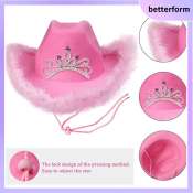 BETTERFORM Cowgirl Feather Pink Cowboy Hat Costume Accessory