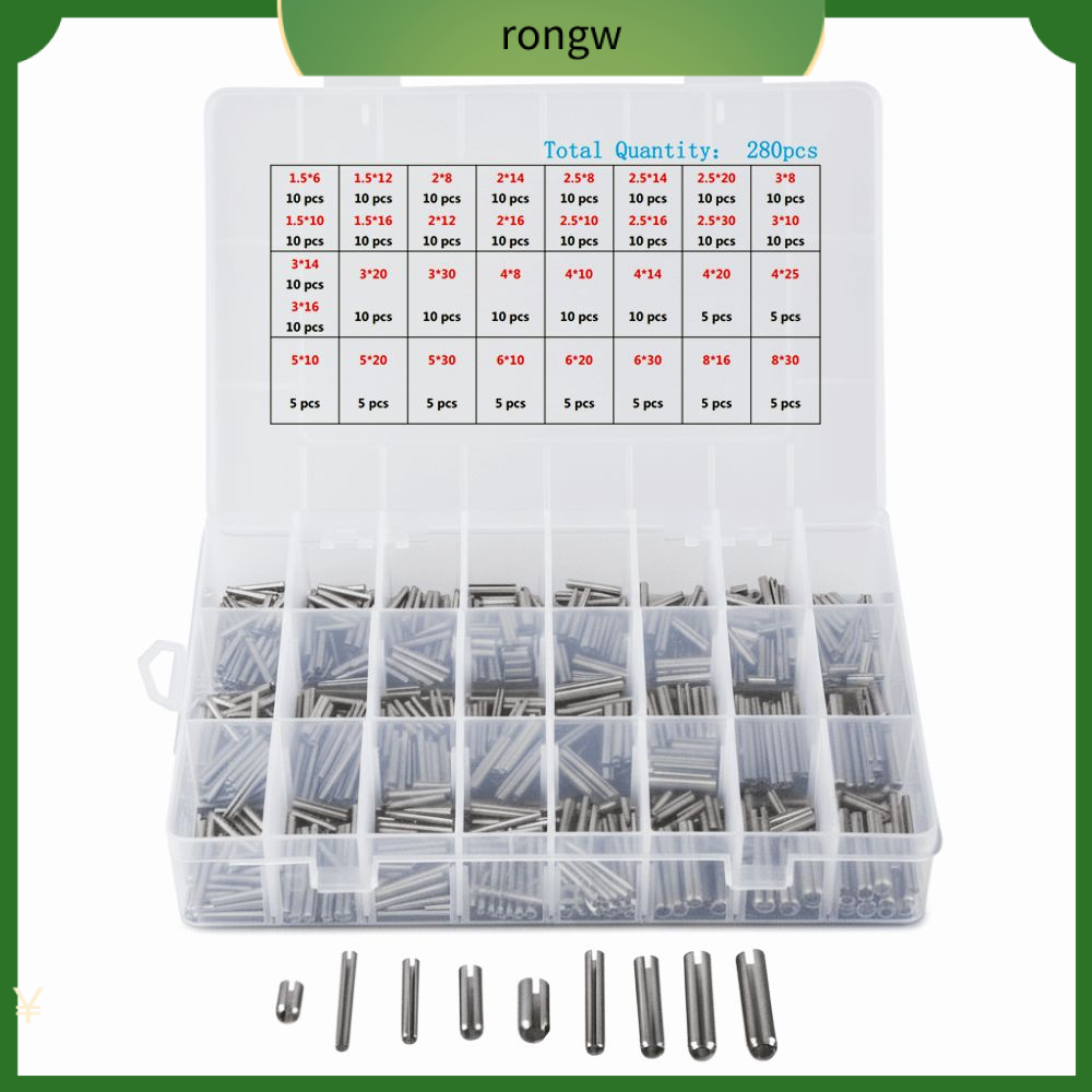 RONGW 280pcs M1.5-M8 Chốt lò xo có rãnh Hệ mét Thép không gỉ Chốt mở rộng Cấp công nghiệp Chia nhỏ Chốt cuộn cho máy móc ô tô,