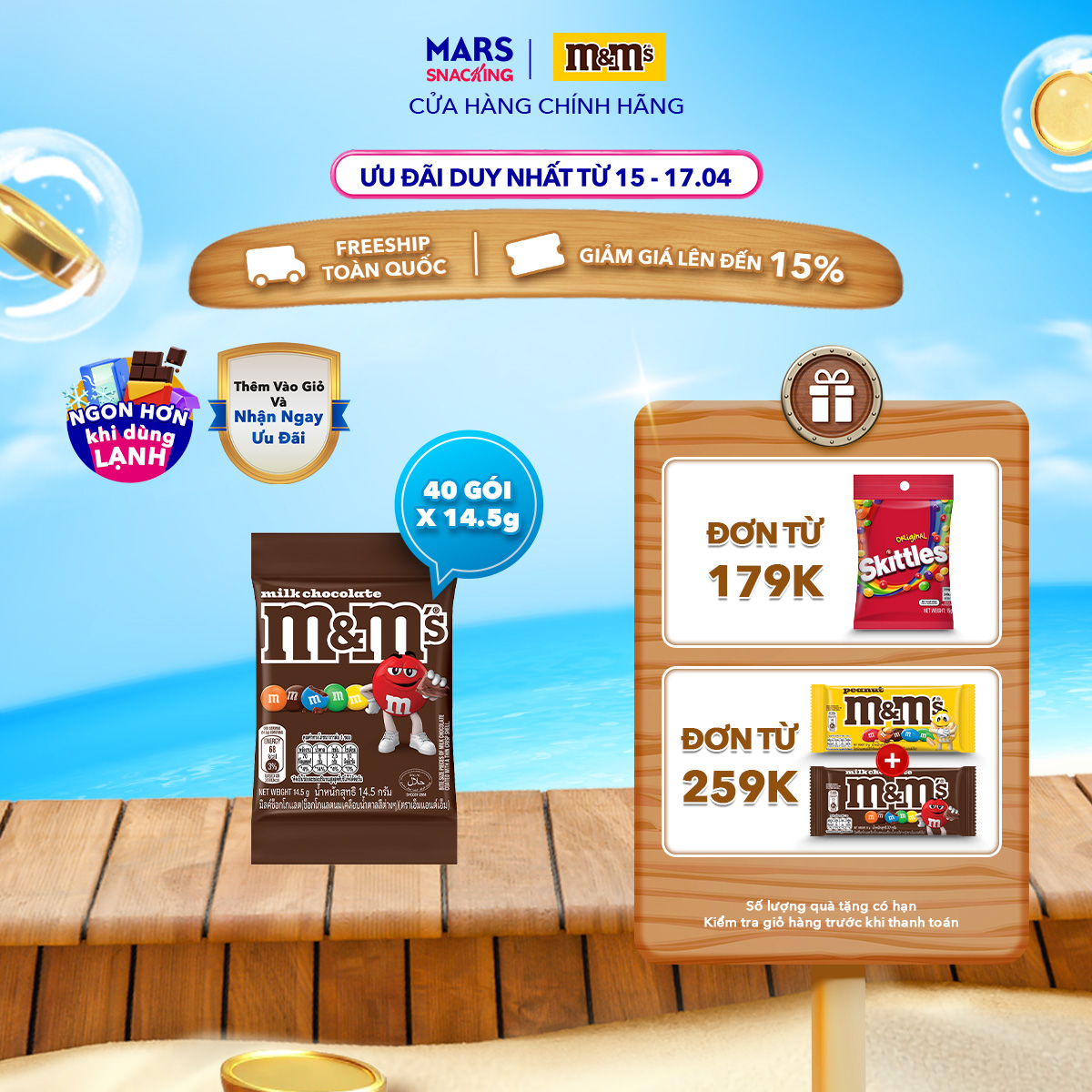 Combo 40 gói kẹo Socola sữa MM's 14.5g (2 hộp x 20 gói)