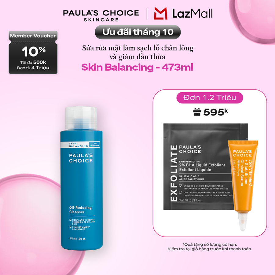 Sữa rửa mặt cân bằng độ ẩm và giảm dầu Paula's Choice Skin Balancing Oil Reducing Cleanser 473ml - 1151