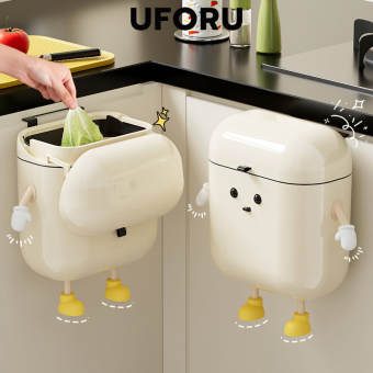 K·SKIN&UFORU Thùng rác nhựa treo có nắp, thùng rác treo tường cho nhà bếp, phòng tắm, văn phòng B2382