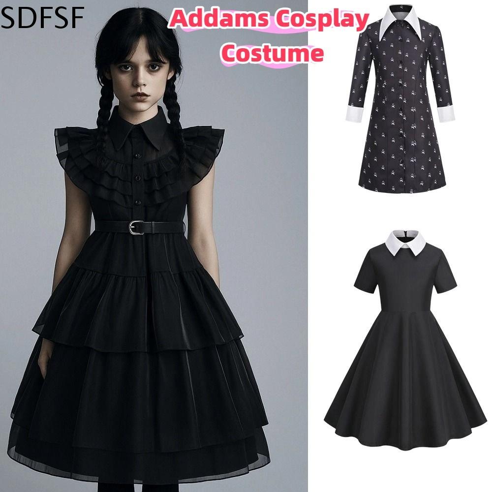 Wednesday Adams Gothic Dress Children'S Halloween Costume Princess Style  Cosplay