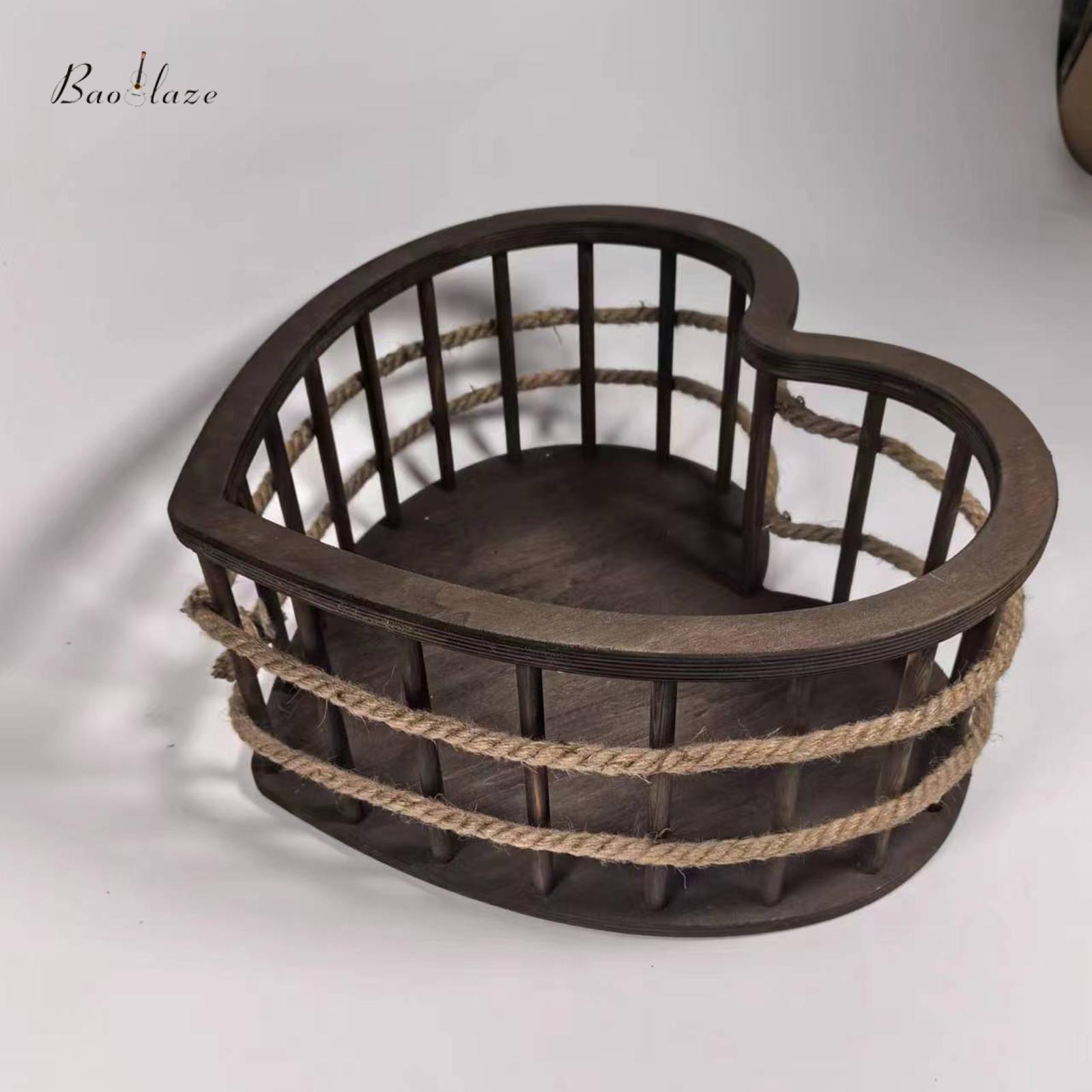 Baoblaze Newborn Photography Props Basket Heart Shaped Wood Basin Photography Bed for ราคา 30,063 บาท*ส่งฟรี