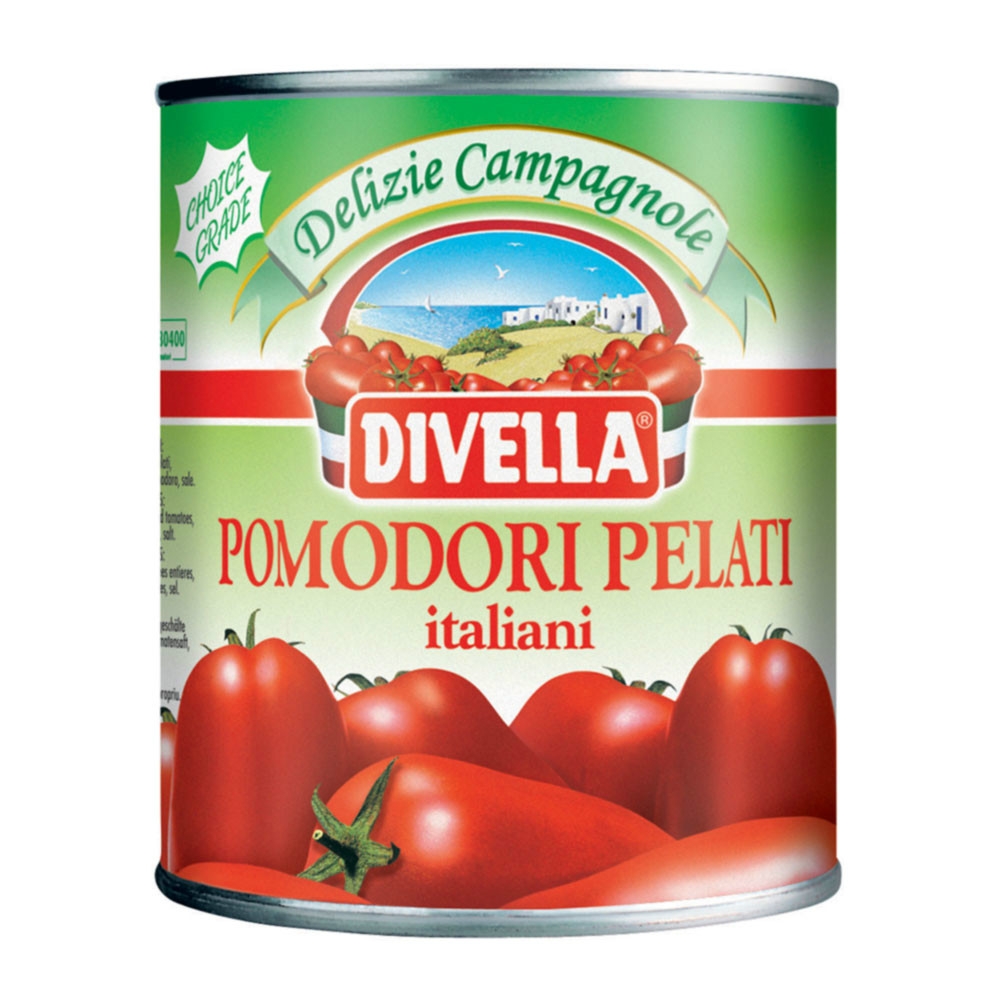 Cà chua nguyên trái bóc vỏ ngâm hiệu Divella Pomodori Pelati - hộp 2.5kg nhập khẩu Ý